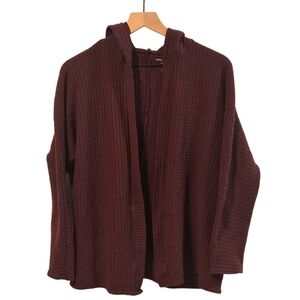 American Eagle Soft Sexy Plush Burgundy Waffle Knit Hooded Open Cardigan Small